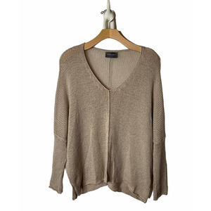 Wooden Ships Taupe V-Neck Knit Sweater